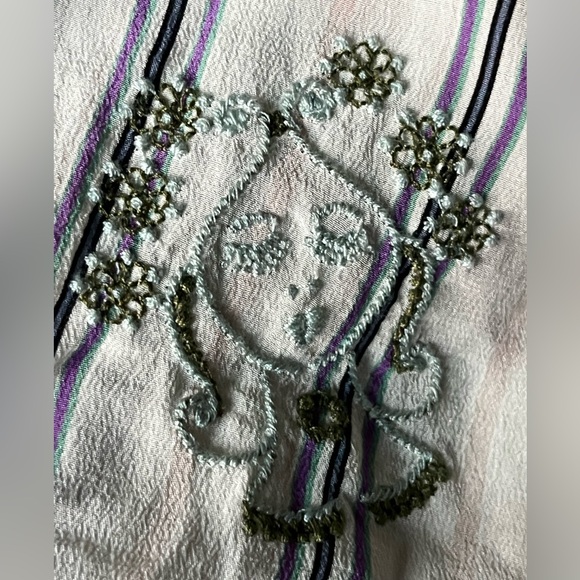 Johnny Was ARIANA BUTTON BACK striped silk shirt with zodiac embroidery size sm - Picture 7 of 16